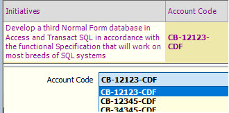 Select from a list of Account Codes.